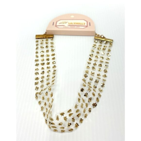 Shining Lace Glitter Choker Gold Transparent Wide Boho Fabric Necklace Women NEW - Picture 8 of 9